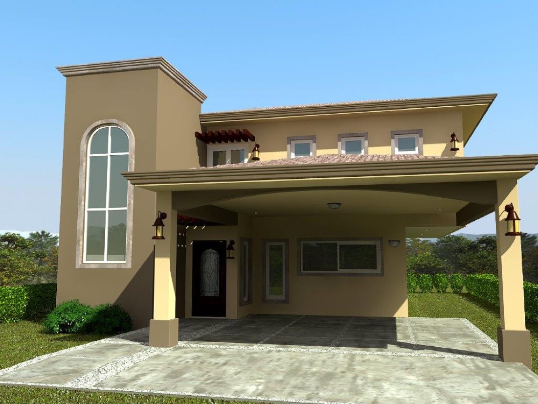 Render 3D de diseño de casa de dos plantas con cochera